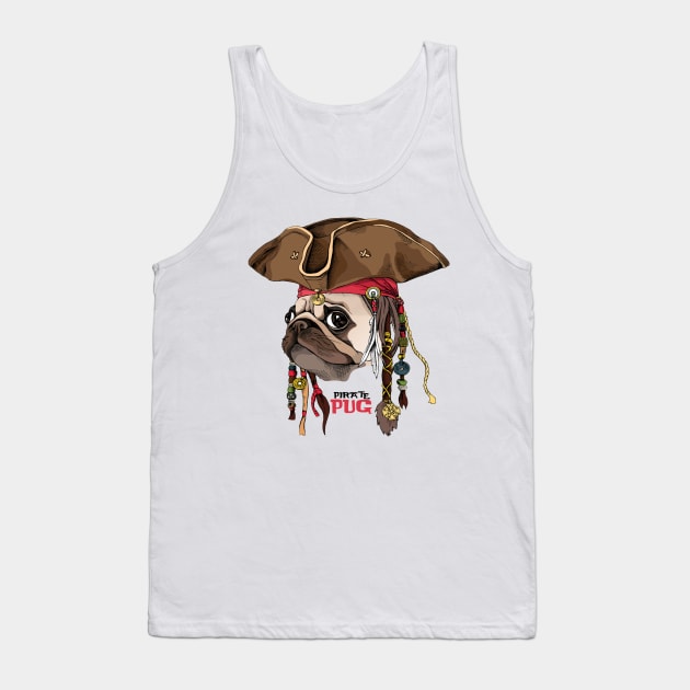 Portrait of a Pug in Pirate hat, bandana and with a dreadlocks Tank Top by amramna